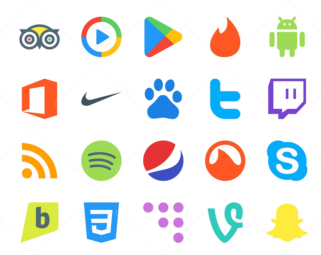 Pacote de 20 Ícones de Mídia Social Colorido Ilustração Vetor EPS