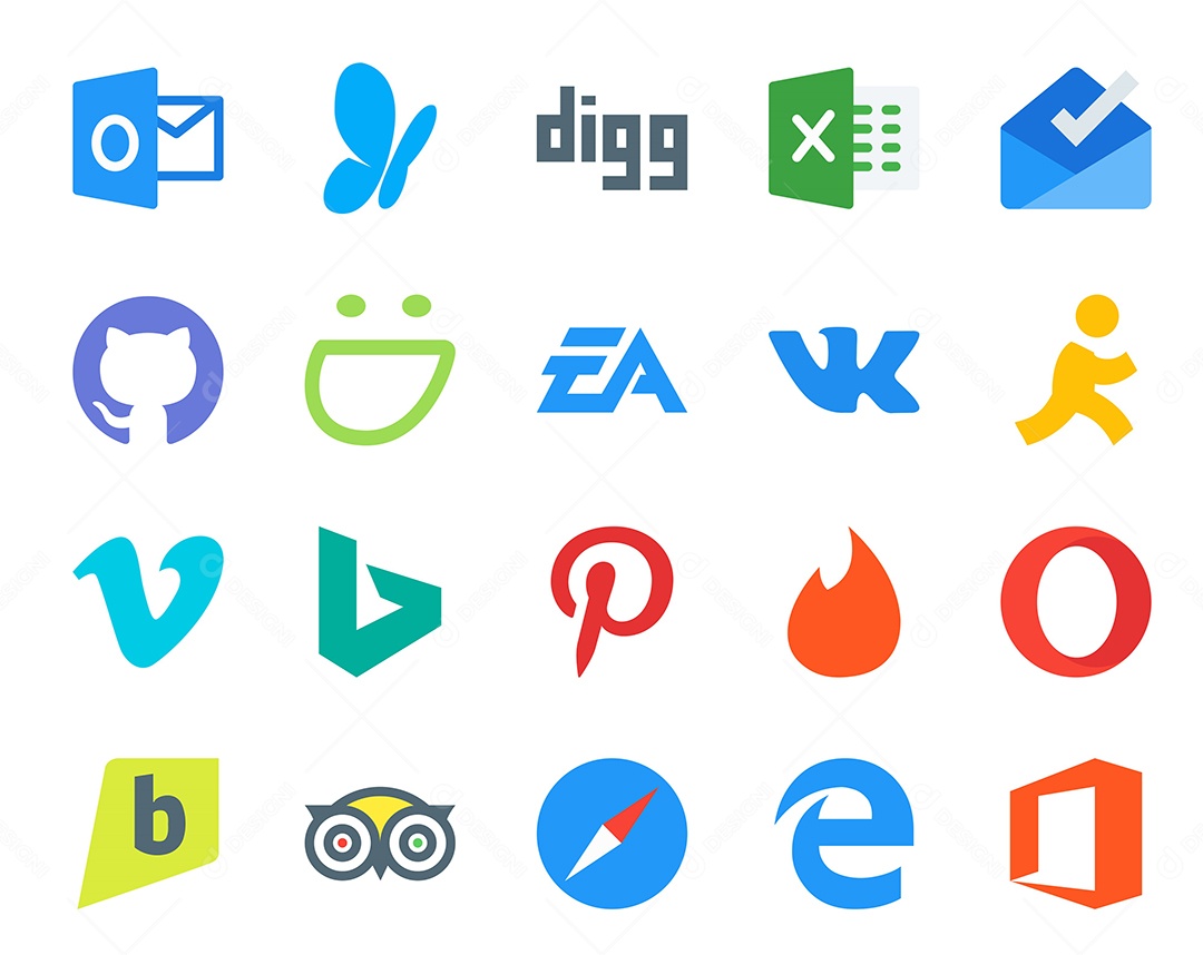 Pacote de 20 Ícones de Mídia Social Colorido Ilustração Vetor EPS