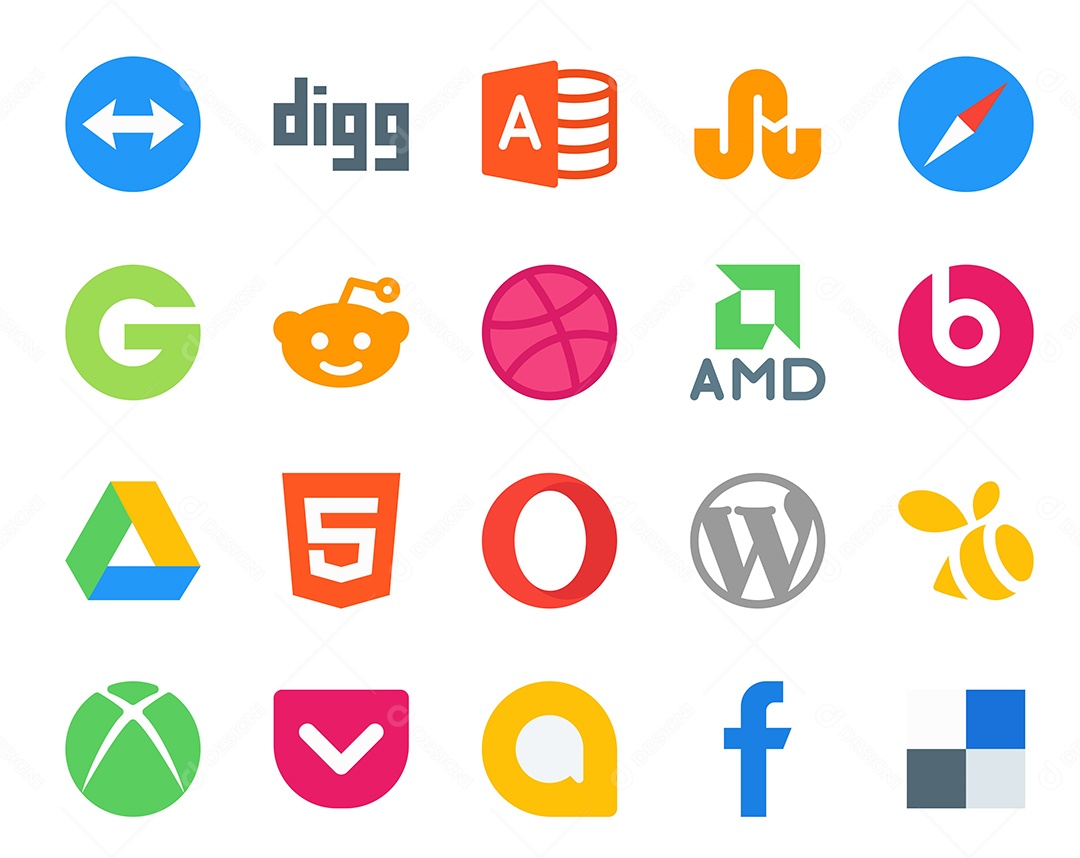 Pacote de 20 Ícones de Mídia Social Colorido Ilustração Vetor EPS