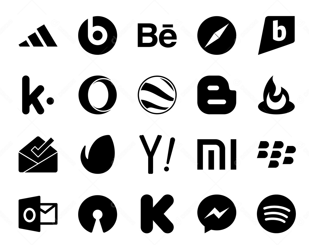 Pacote de 20 Ícones de Mídia Social Ilustração Vetor EPS