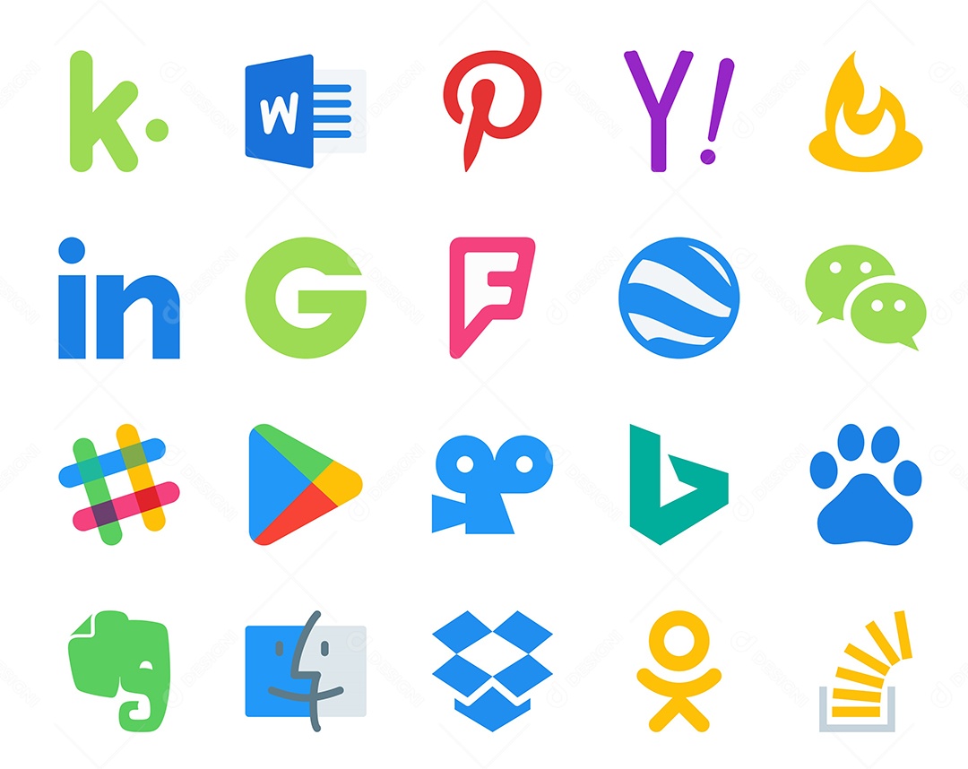 Pacote de 20 Ícones de Mídia Social Colorido Ilustração Vetor EPS