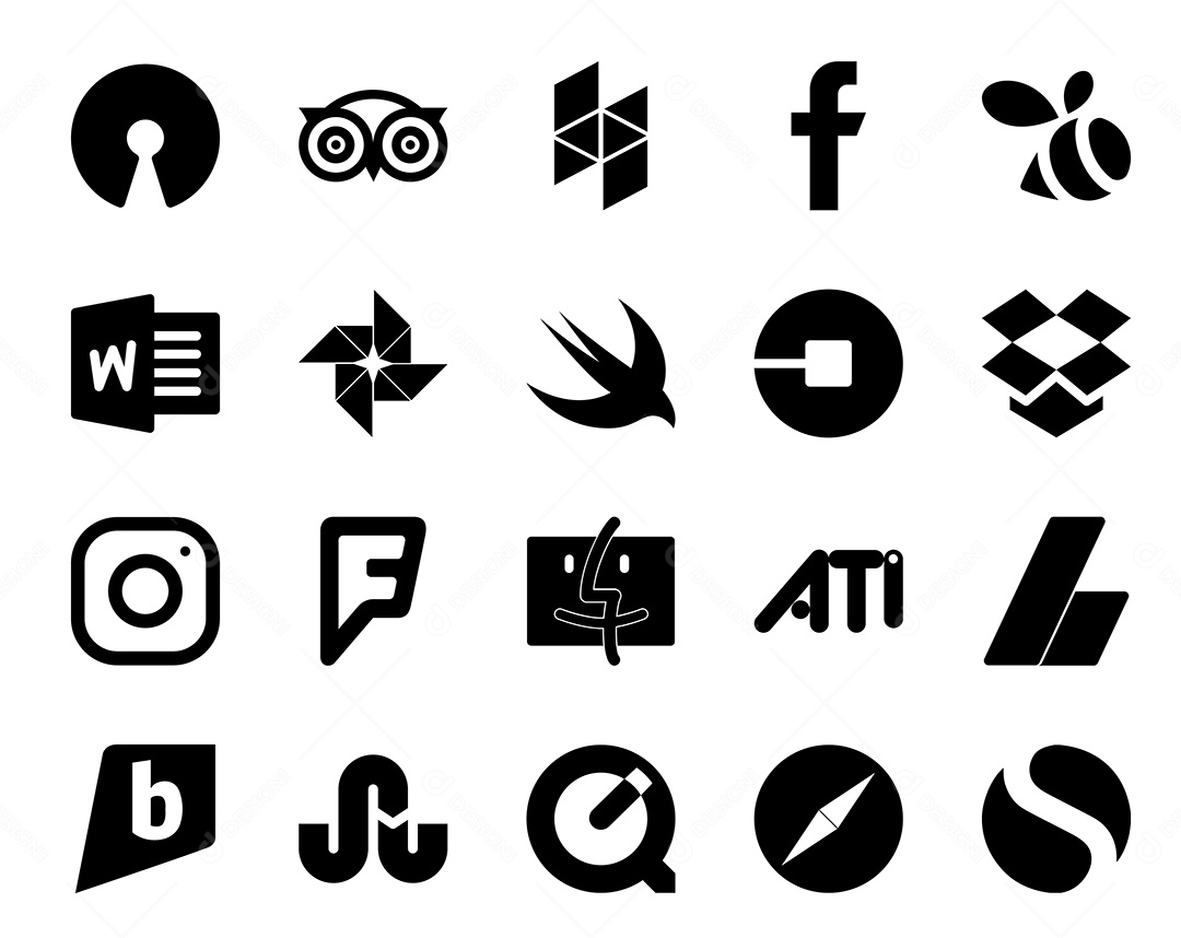 Pacote de 20 Ícones de Mídia Social Ilustração Vetor EPS