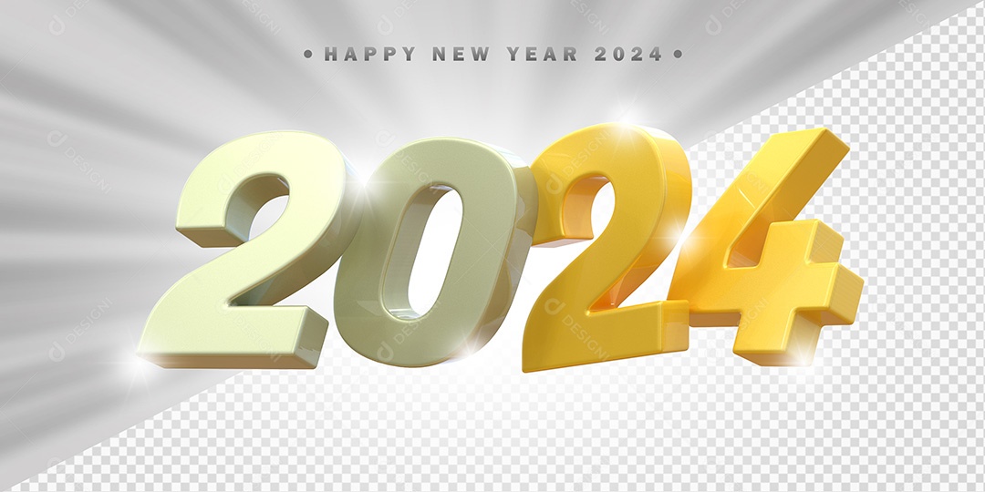 Elemento 3D 2024 Branco e Amarelo Para Composição PSD