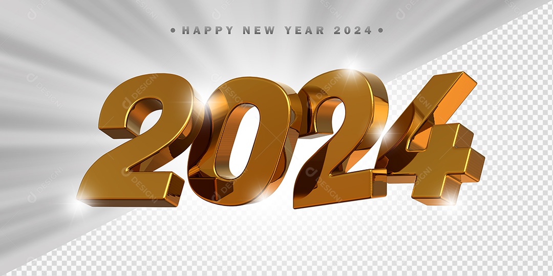Elemento 3D 2024 Dourado Para Composição PSD