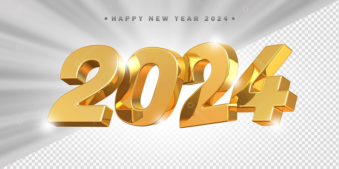 Elemento 3D 2024 Dourado Para Composição PSD
