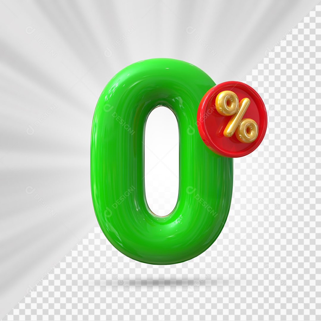 Elemento 3D Número 0% Verde Para Composição PSD