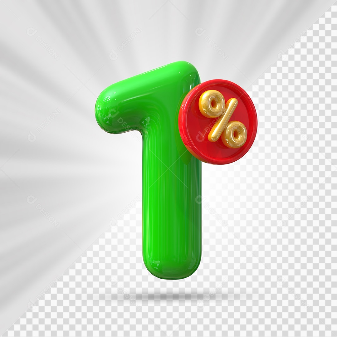 Elemento 3D Número 1% Verde Para Composição PSD