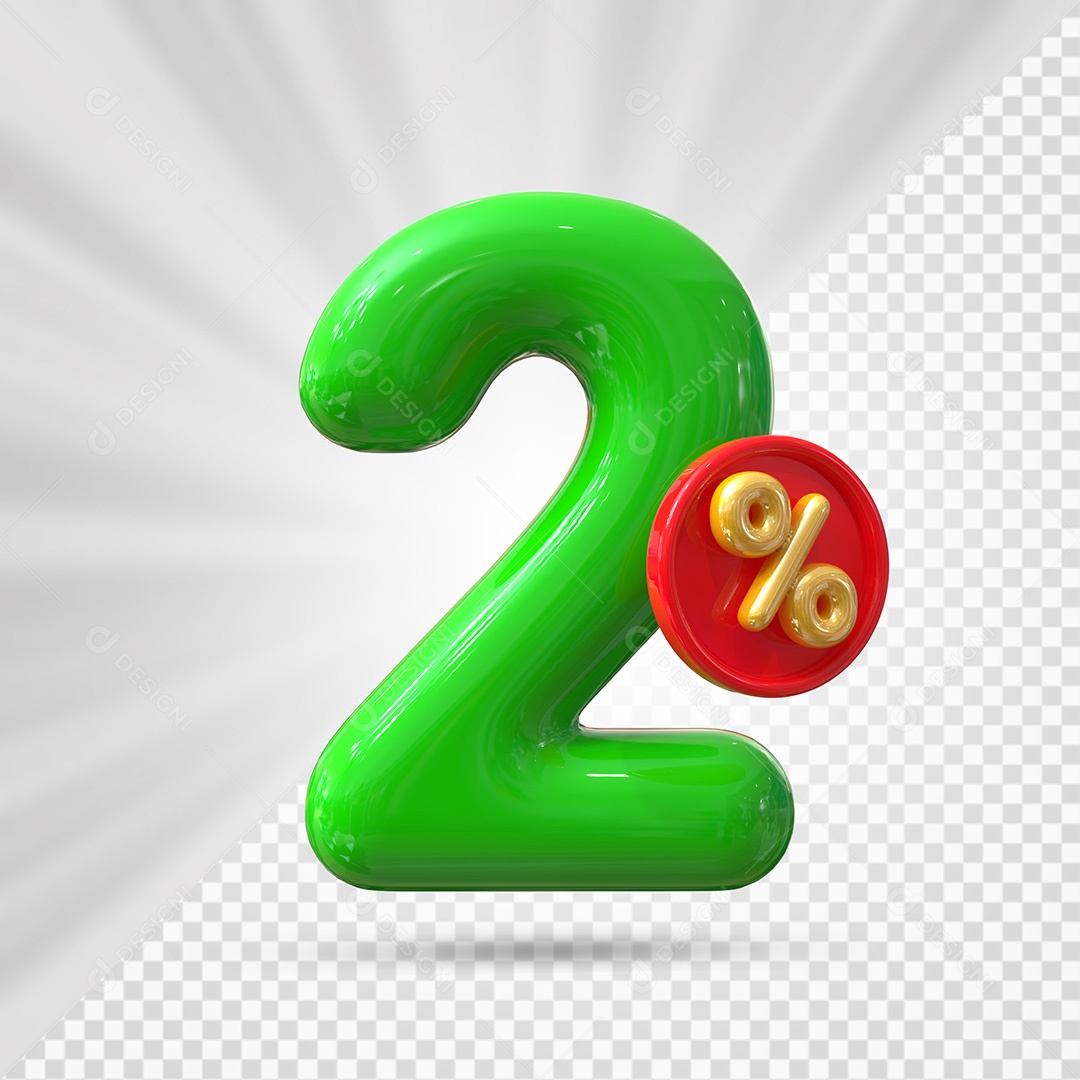 Elemento 3D Número 2% Verde Para Composição PSD