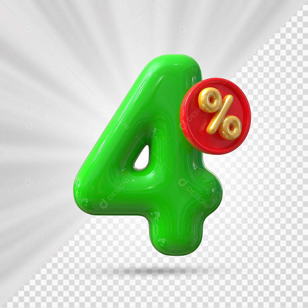 Elemento 3D Número 4% Verde Para Composição PSD