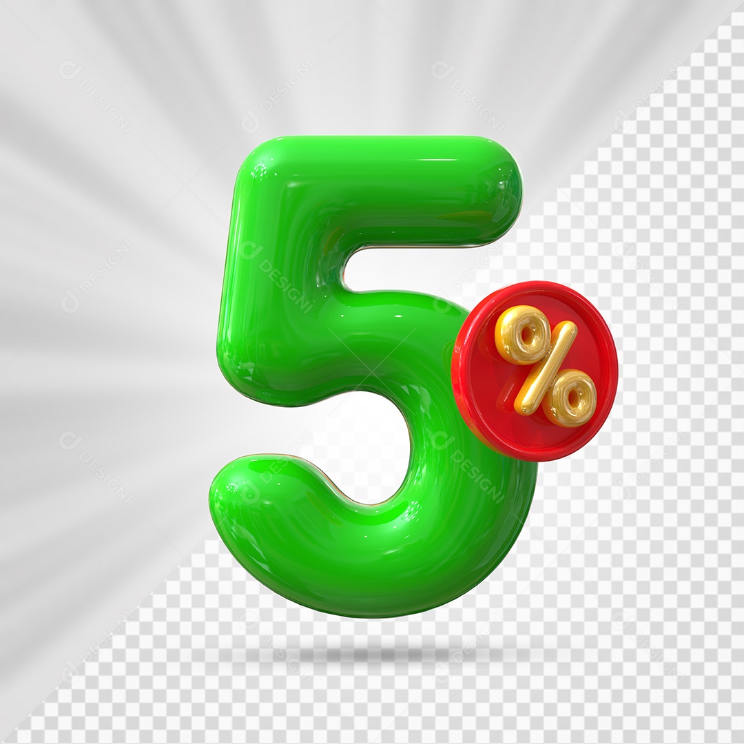 Elemento 3D Número 5% Verde Para Composição PSD