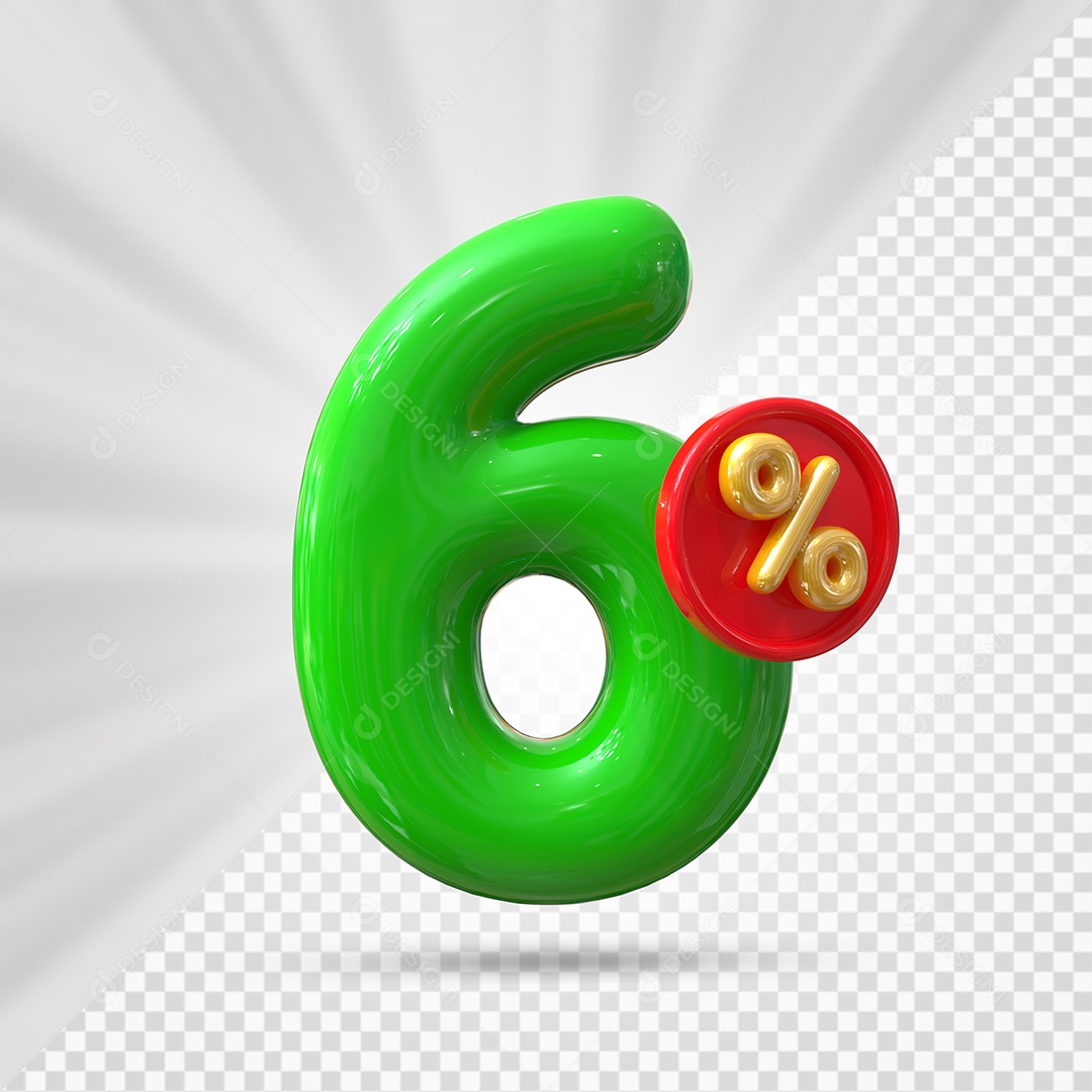 Elemento 3D Número 6% Verde Para Composição PSD