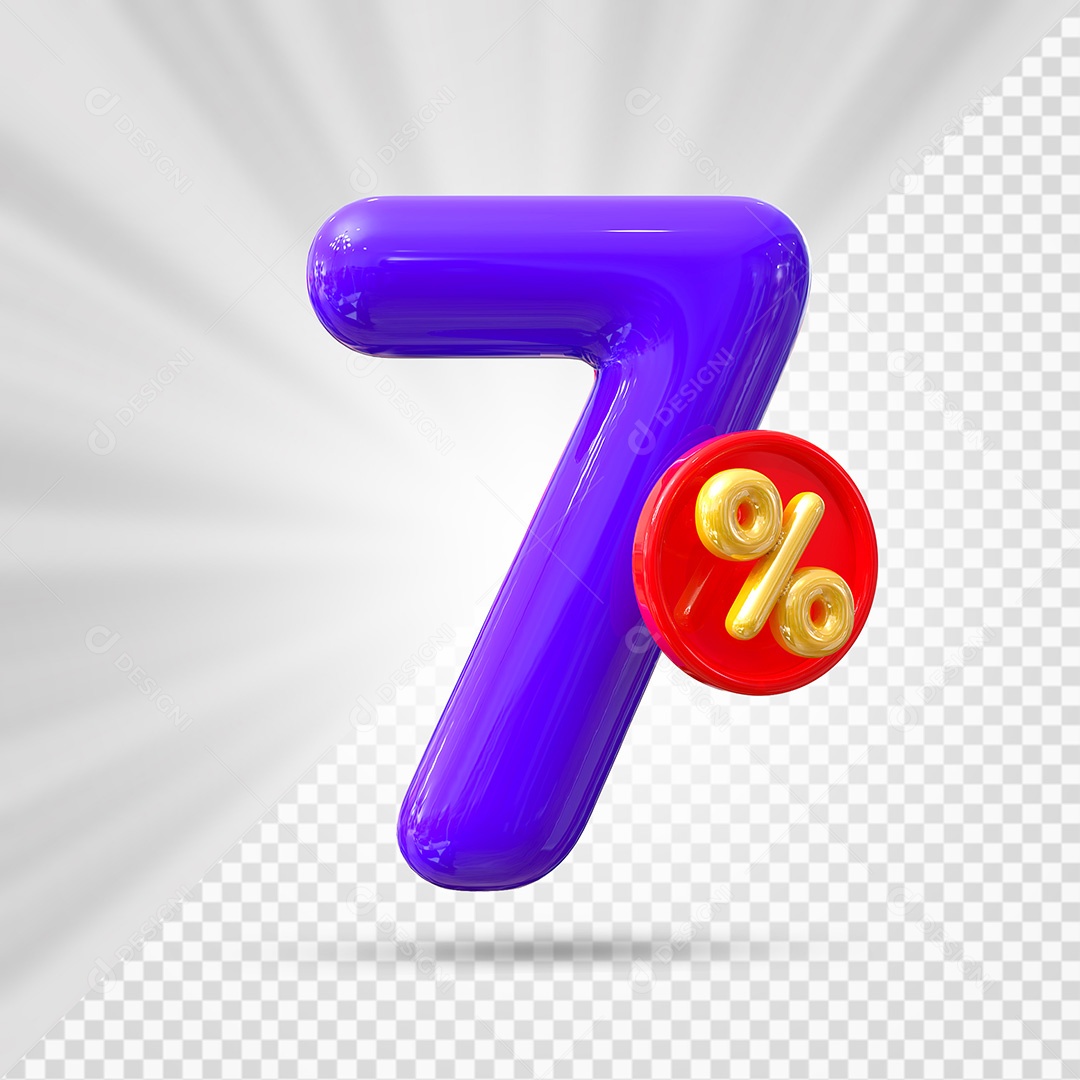 Elemento 3D Número 7% Roxo Para Composição PSD
