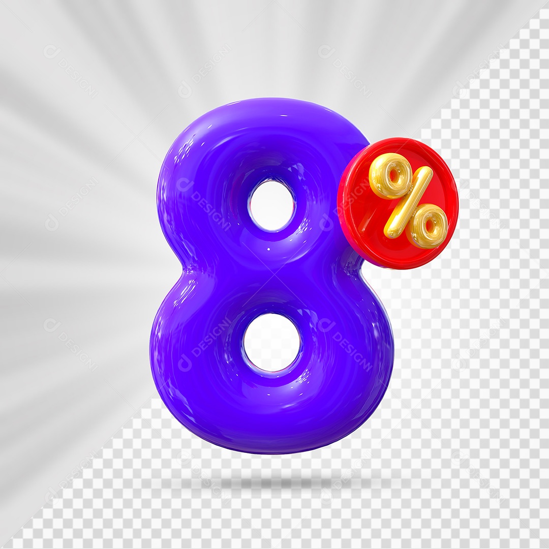 Elemento 3D Número 8% Roxo Para Composição PSD