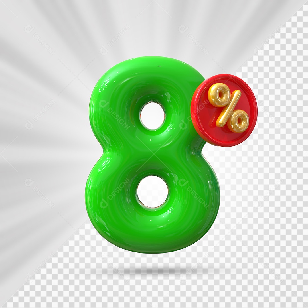 Elemento 3D Número 8% Verde Para Composição PSD