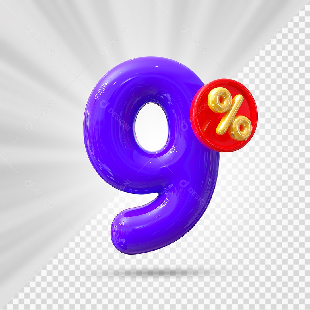 Elemento 3D Número 9% Roxo Para Composição PSD