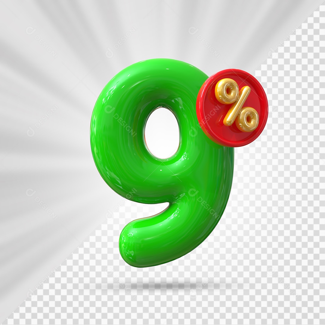 Elemento 3D Número 9% Verde Para Composição PSD