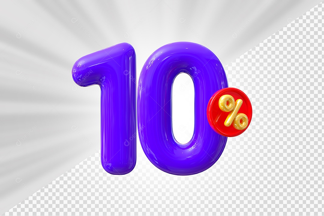 Elemento 3D Número 10% Roxo Para Composição PSD