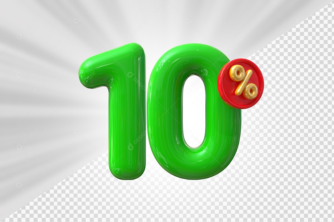 Elemento 3D Número 10% Verde Para Composição PSD
