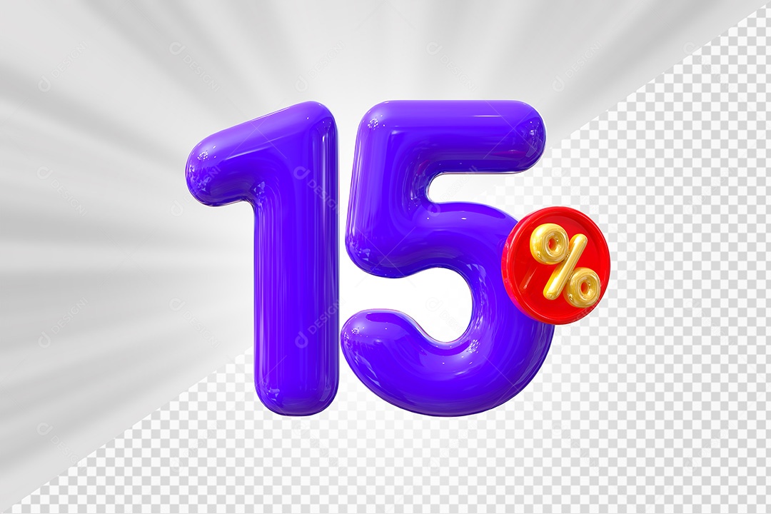 Elemento 3D Número 15% Roxo Para Composição PSD