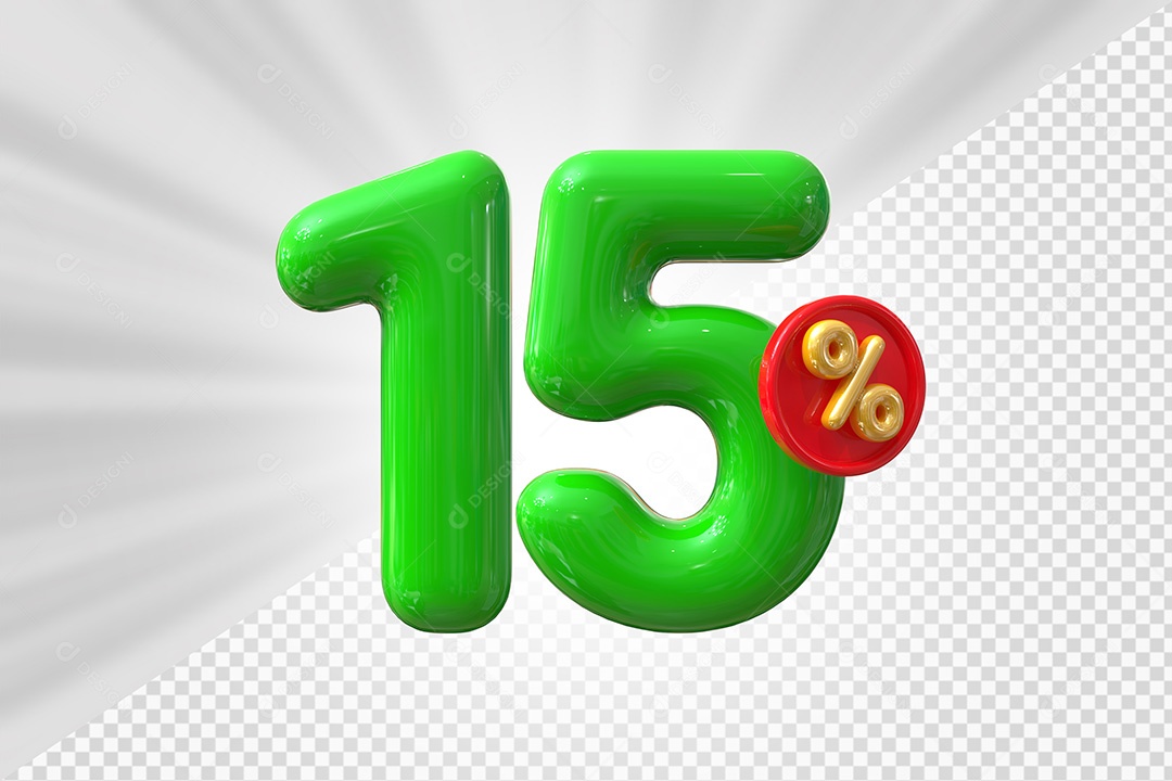 Elemento 3D Número 15% Verde Para Composição PSD