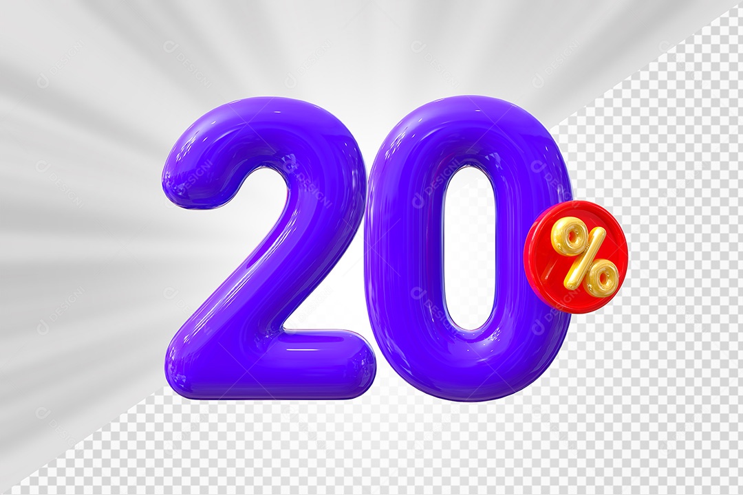 Elemento 3D Número 20% Roxo Para Composição PSD