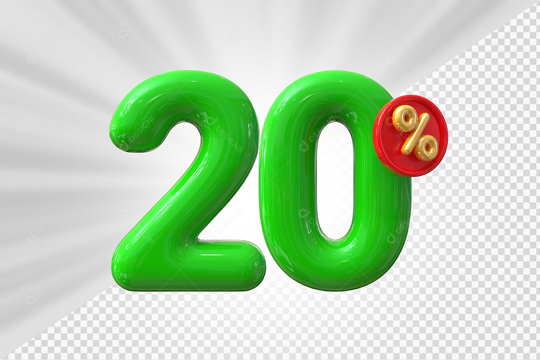 Elemento 3D Número 20% Verde Para Composição PSD