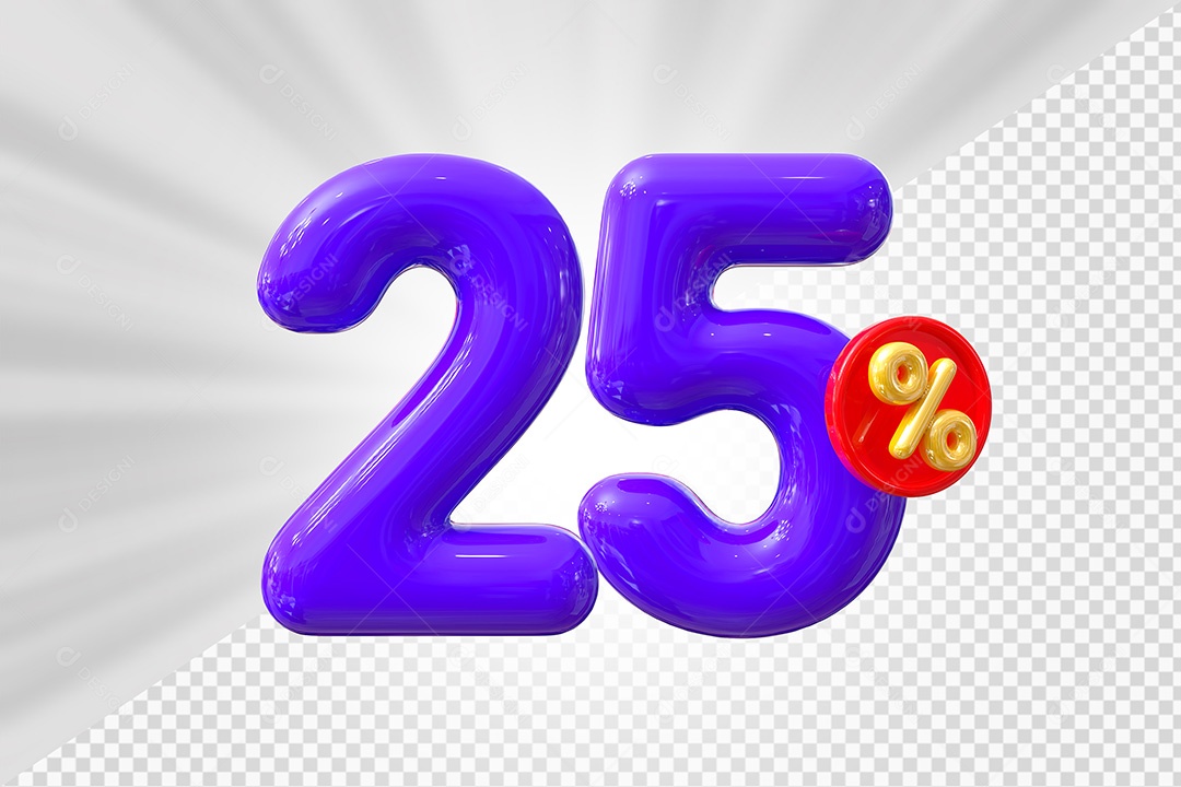 Elemento 3D Número 25% Roxo Para Composição PSD