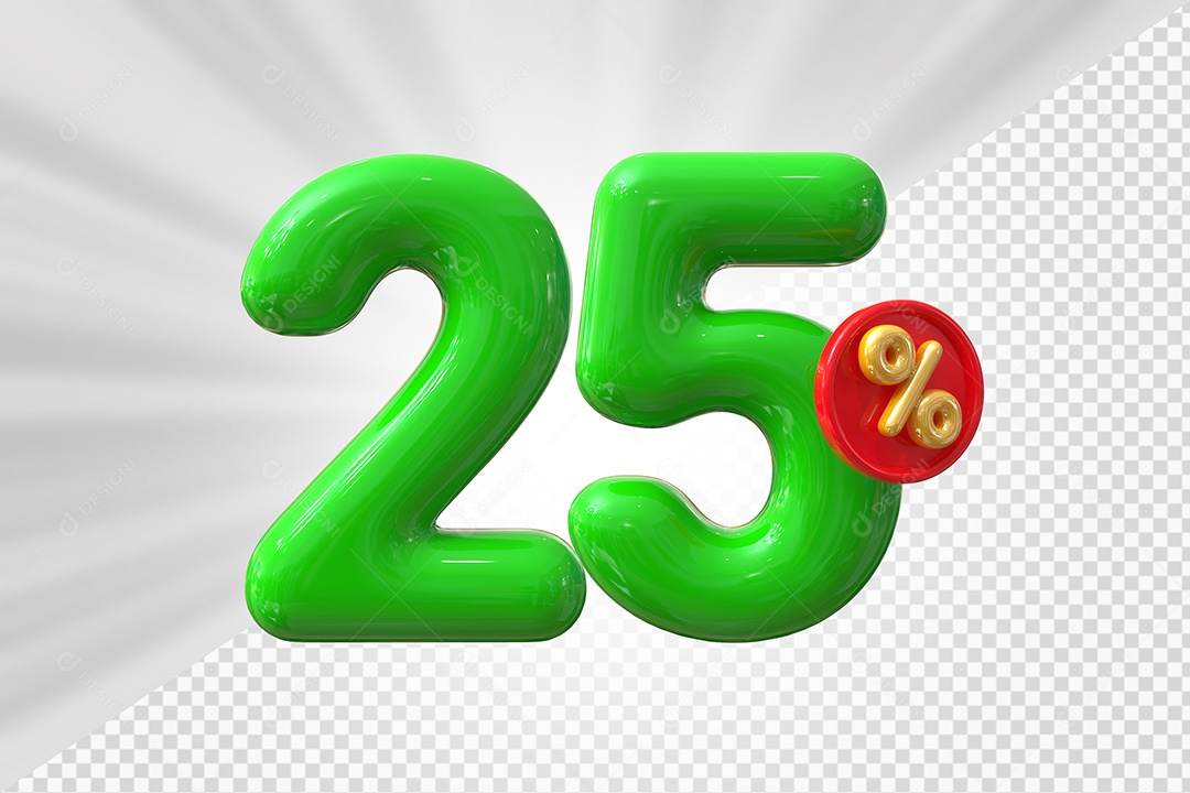 Elemento 3D Número 25% Verde Para Composição PSD