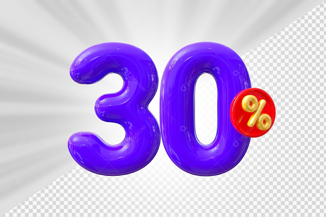 Elemento 3D Número 30% Roxo Para Composição PSD