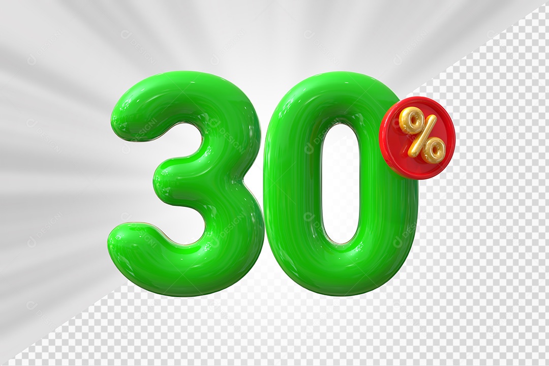 Elemento 3D Número 30% Verde Para Composição PSD