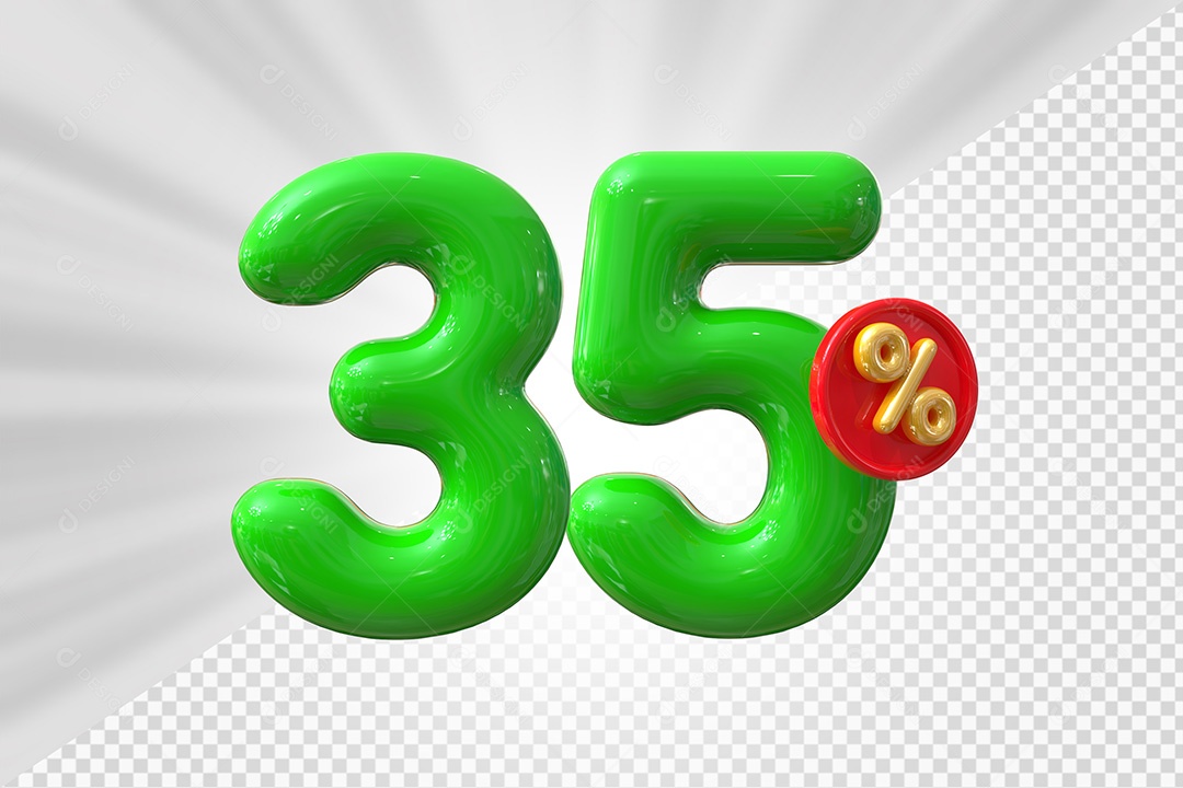 Elemento 3D Número 35% Verde Para Composição PSD