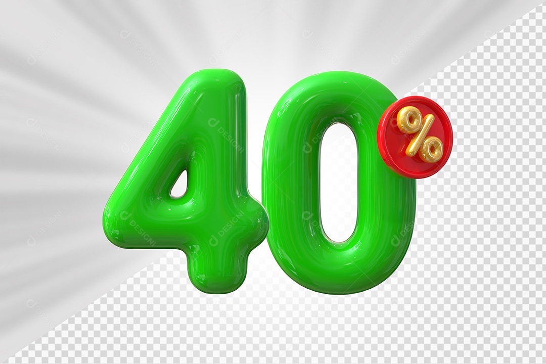 Elemento 3D Número 40% Verde Para Composição PSD