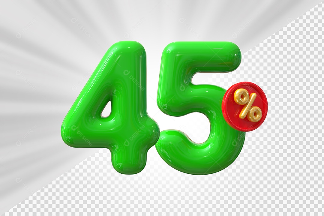 Elemento 3D Número 45% Verde Para Composição PSD