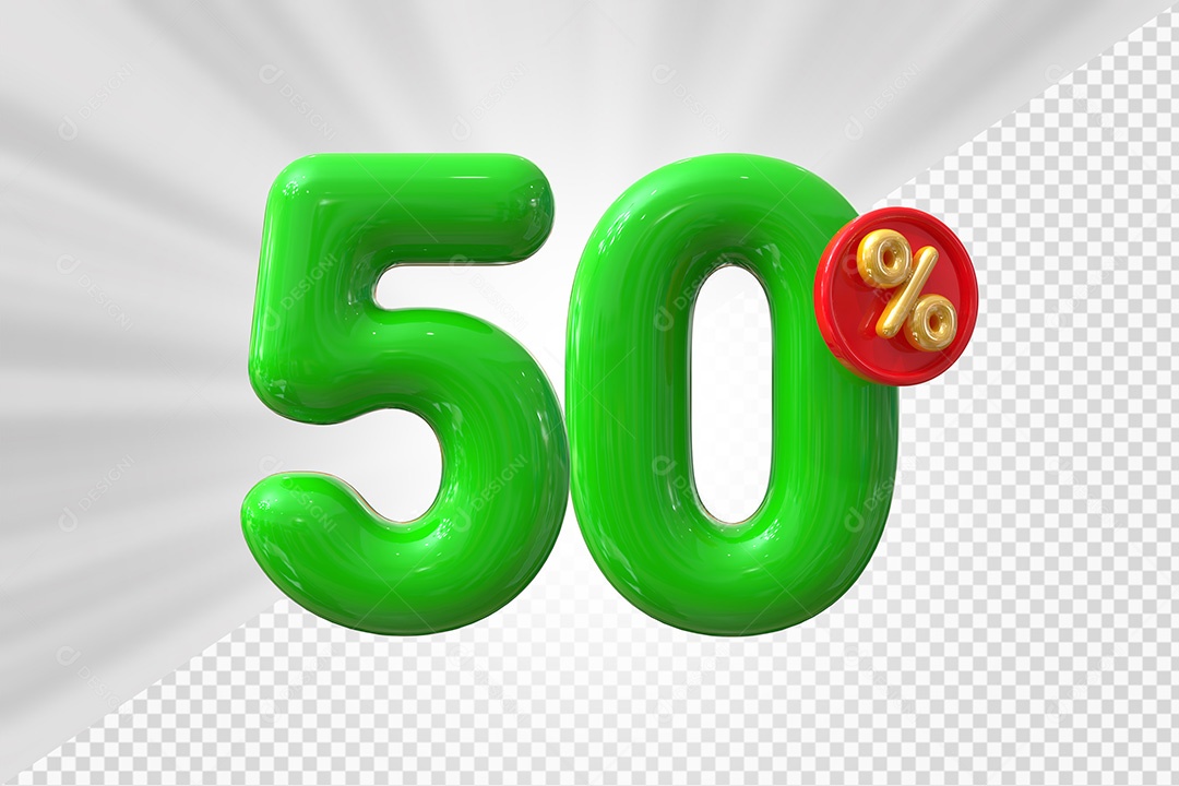 Elemento 3D Número 50% Verde Para Composição PSD