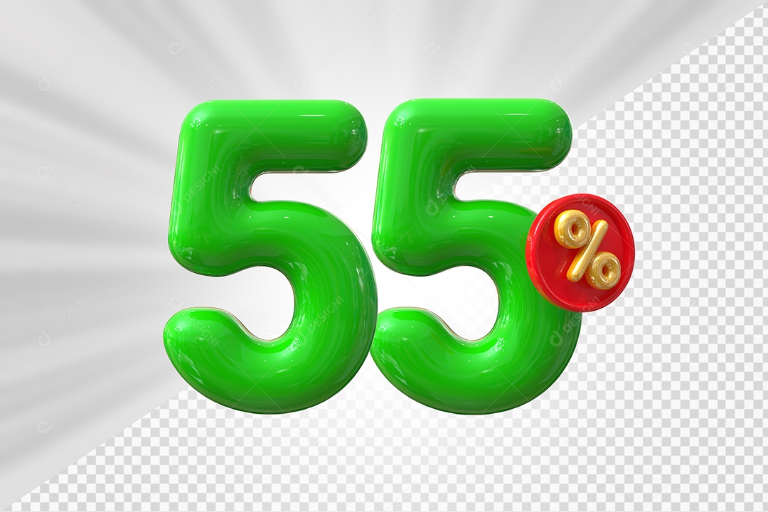 Elemento 3D Número 55% Verde Para Composição PSD