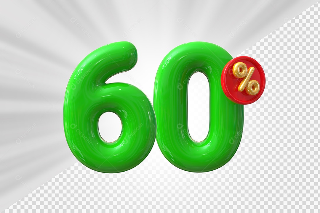Elemento 3D Número 60% Verde Para Composição PSD