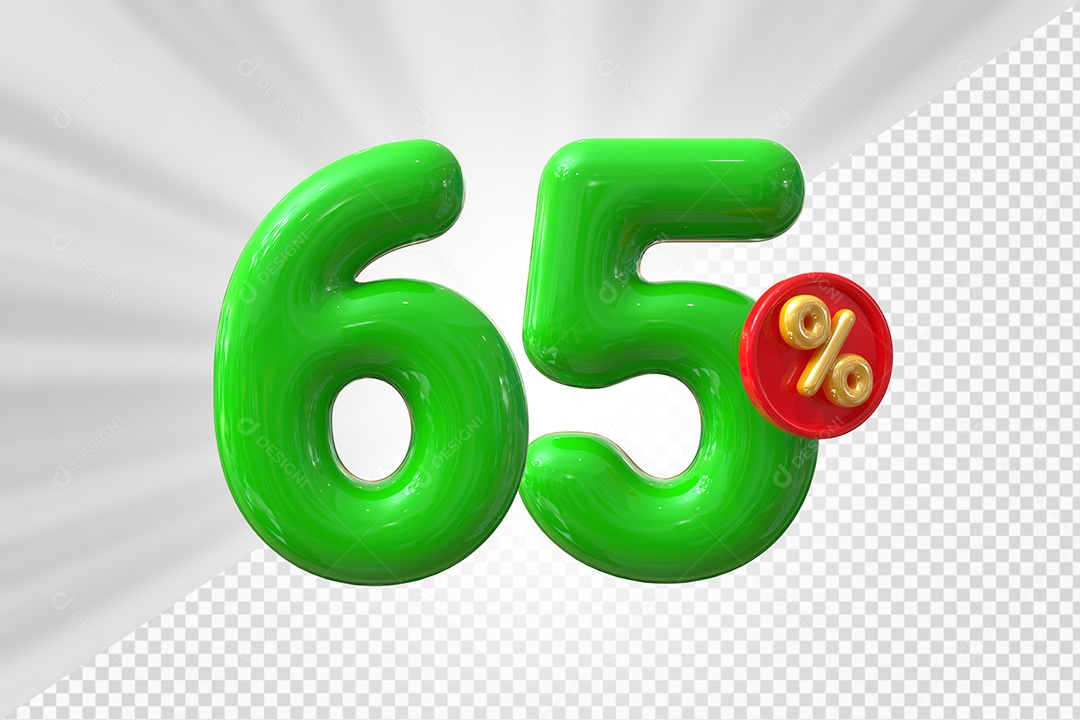Elemento 3D Número 65% Verde Para Composição PSD