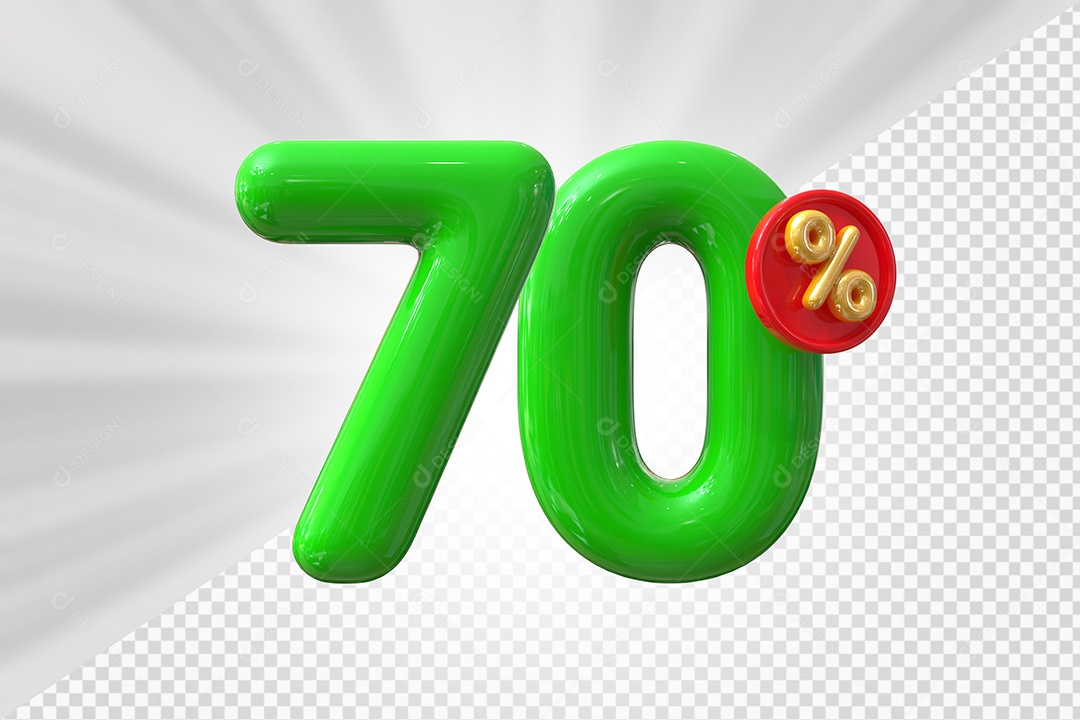 Elemento 3D Número 70% Verde Para Composição PSD