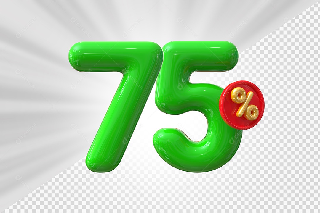 Elemento 3D Número 75% Verde Para Composição PSD