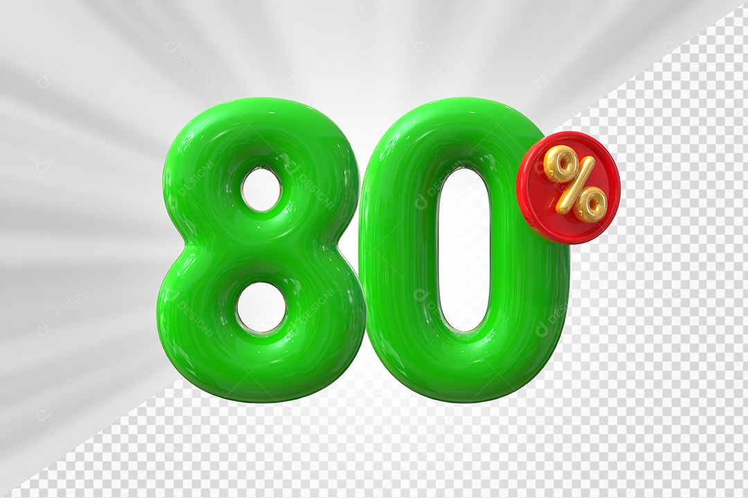 Elemento 3D Número 80% Verde Para Composição PSD