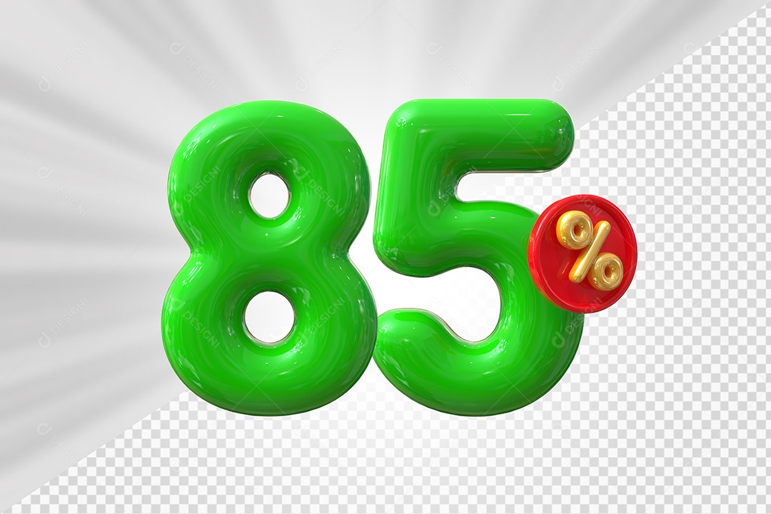 Elemento 3D Número 85% Verde Para Composição PSD