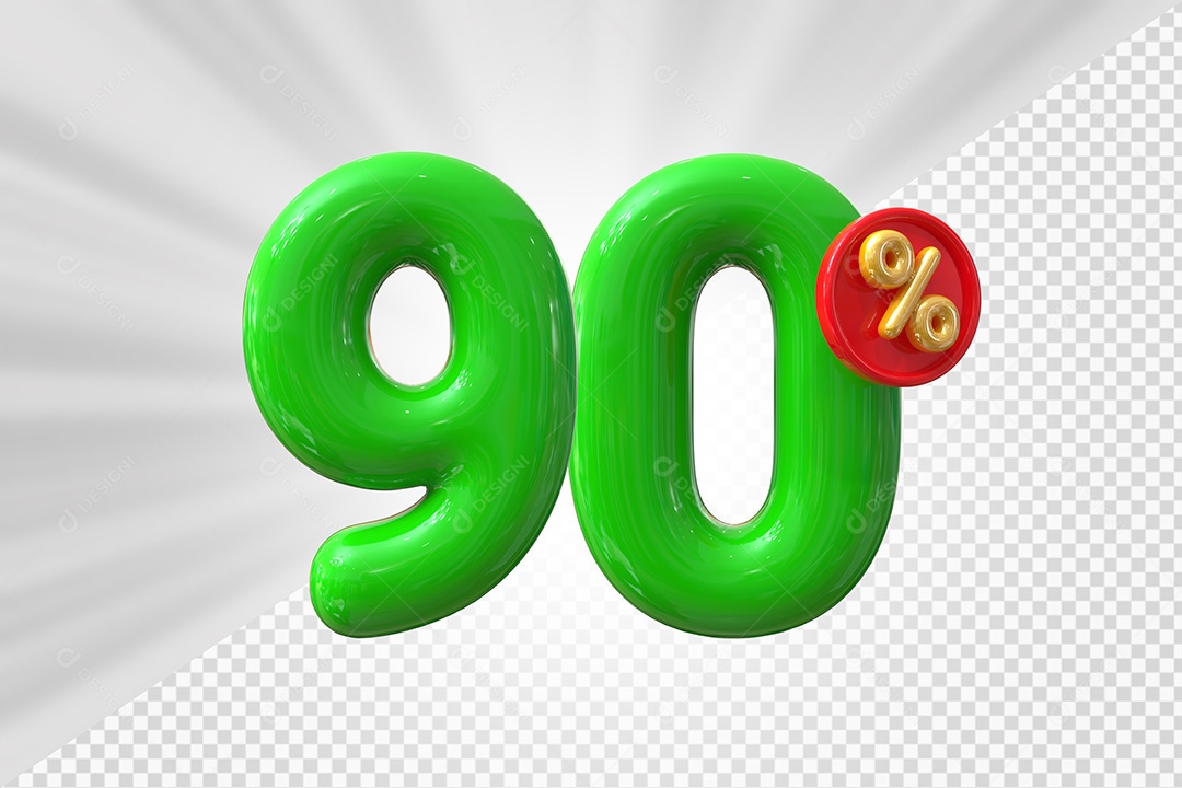 Elemento 3D Número 90% Verde Para Composição PSD