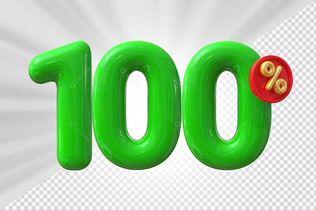 Elemento 3D Número 100% Verde Para Composição PSD