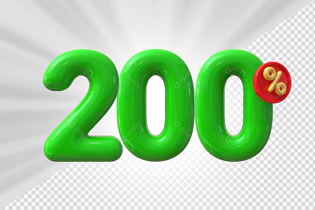 Elemento 3D Número 200% Verde Para Composição PSD