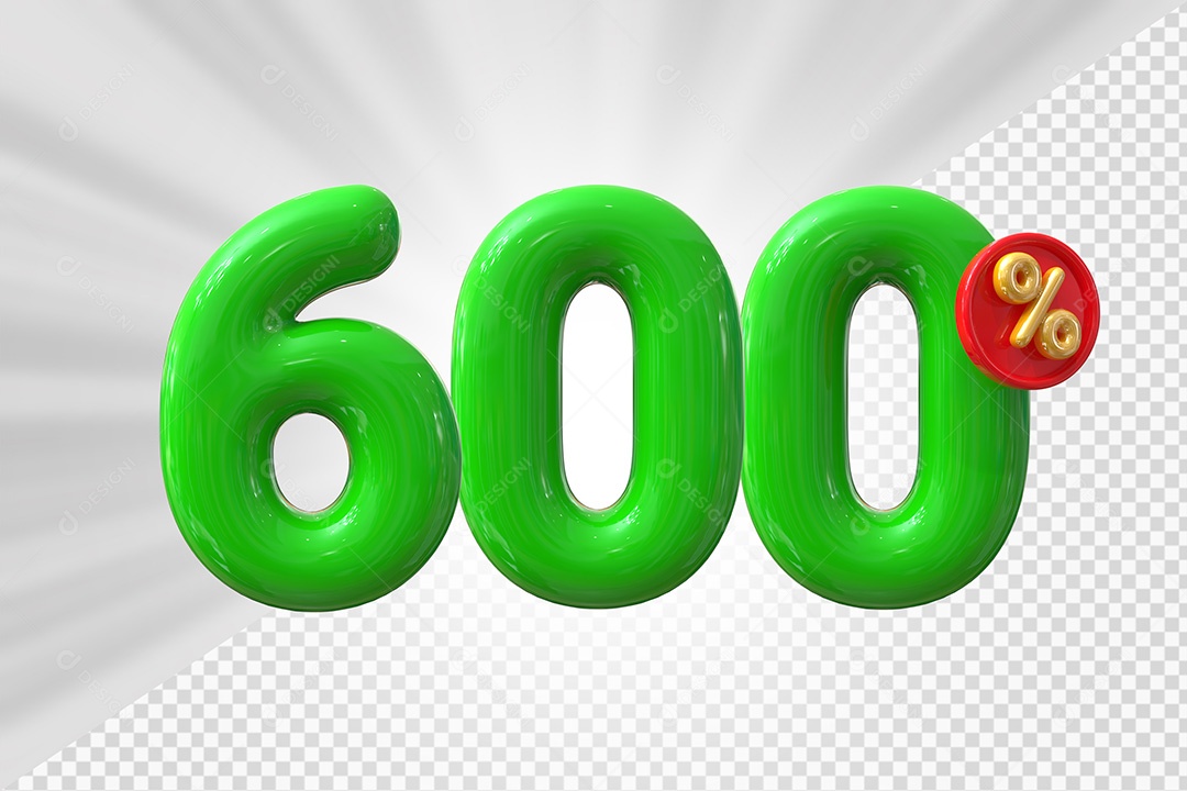 Elemento 3D Número 600% Verde Para Composição PSD
