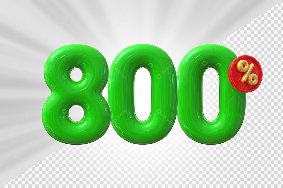Elemento 3D Número 800% Verde Para Composição PSD