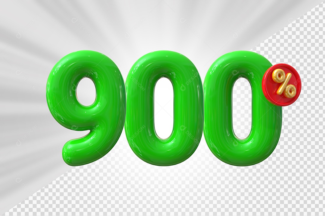 Elemento 3D Número 900% Verde Para Composição PSD