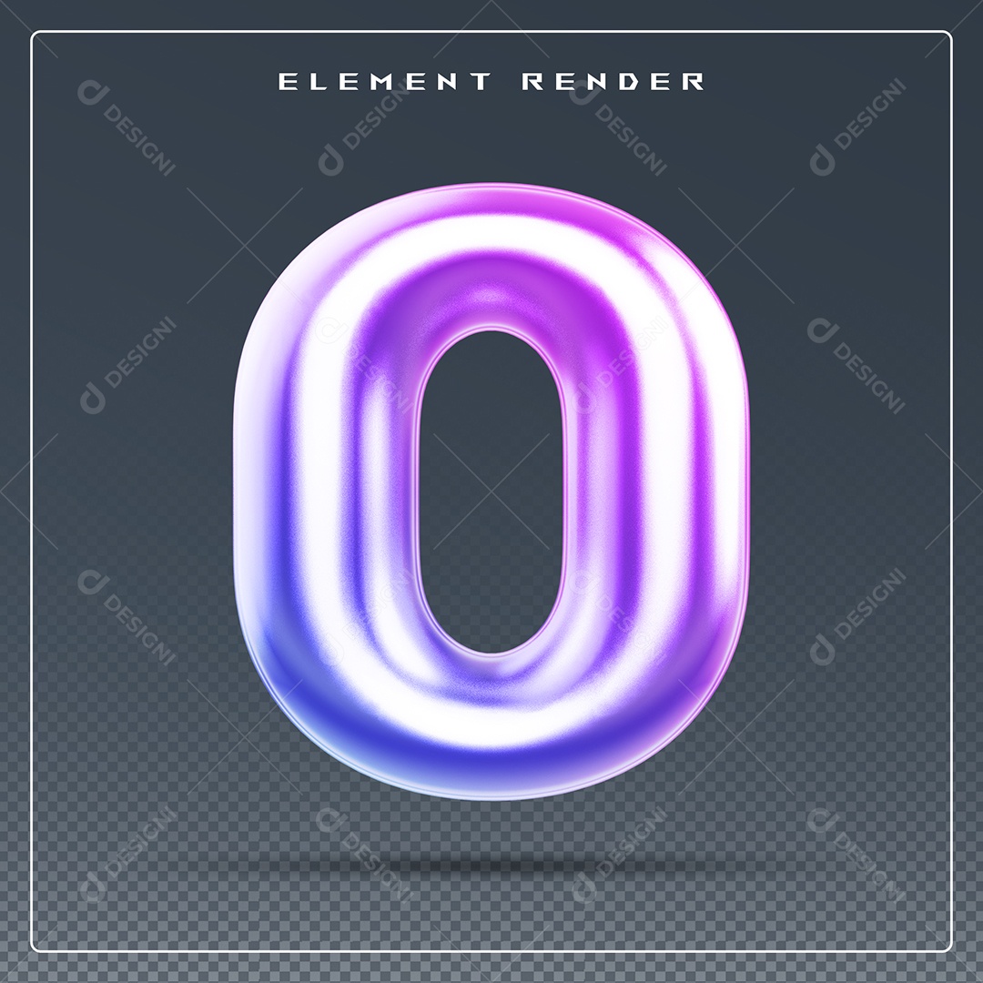 Elemento 3D Número 0 Colorido para Composição PSD