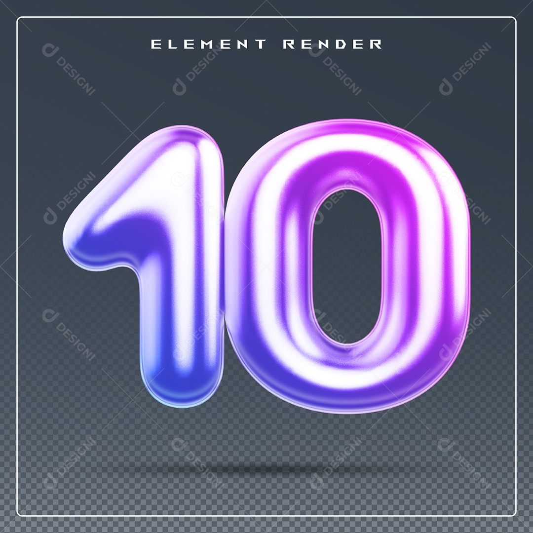 Elemento 3D Número 10 Colorido para Composição PSD