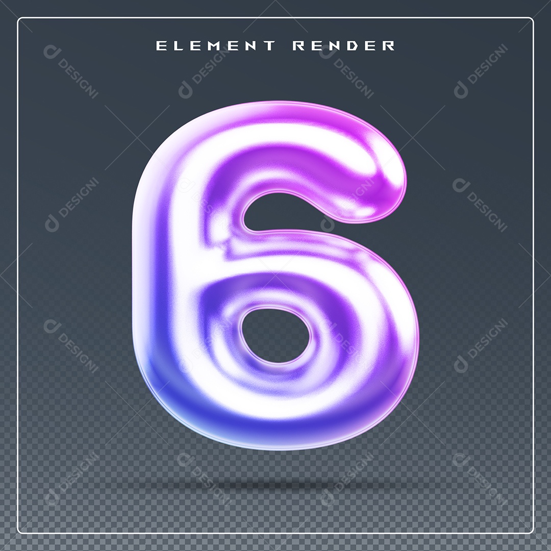 Elemento 3D Número 6 Colorido para Composição PSD